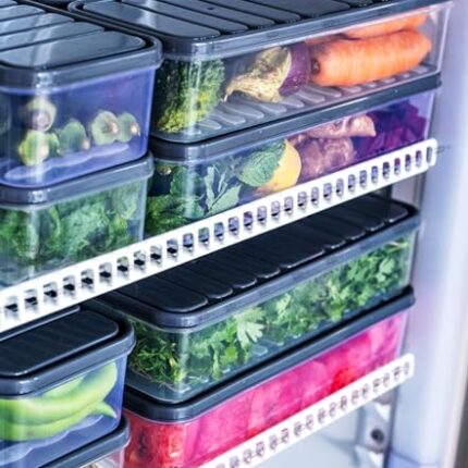 PRAFU 6 Fridge Storage Boxes Freezer Storage Containers, Container for Kitchen Storage Set, Storage in Kitchen, Vegetable Storage, Draining Crisper Refrigerator Food Box (1200 ML(Pack of 6))