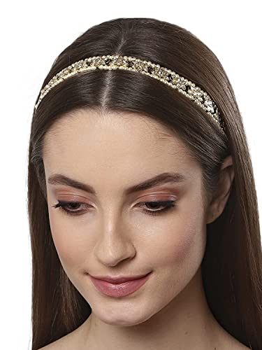 PRV Floral Shape Gold-Plated Kundan-Studded Handcrafted Metal Hairband Maang tikka rajasthani style jwellery for Women, Pack of 1 - Gold