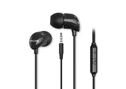 Philips Audio TAE1126 Wired in Ear Earphones with mic, 10 mm Driver, Powerful bass and Clear Sound, Black