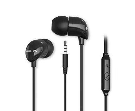 Philips Audio TAE1126 Wired in Ear Earphones with mic, 10 mm Driver, Powerful bass and Clear Sound, Black