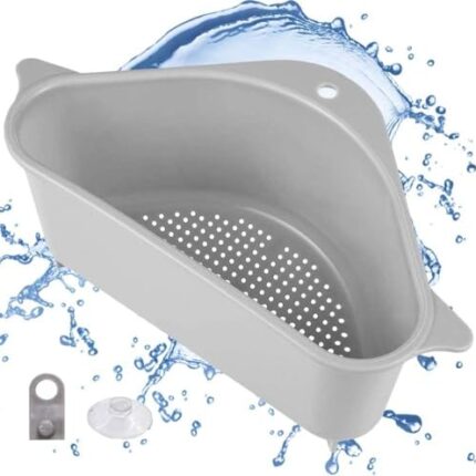 Plastic Sink Basket Strainer,No Drilling Triangular Multifunctional Drain Shelf Kitchen Sink Strainer Holder Multifunctional Box Organizer for Soap,Dishwashing,Sponge Etc(1 Pack)(Plastic)
