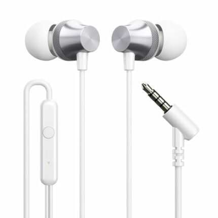 Portronics Conch Beat A in Ear Wired Earphones with Mic, 3.5mm Audio Jack, 10mm Driver, 1.2m TPE Anti Tangle Wire, in line Mic Controls, Powerful Audio, Metal Alloy Body, Wide Compatibility(Silver)