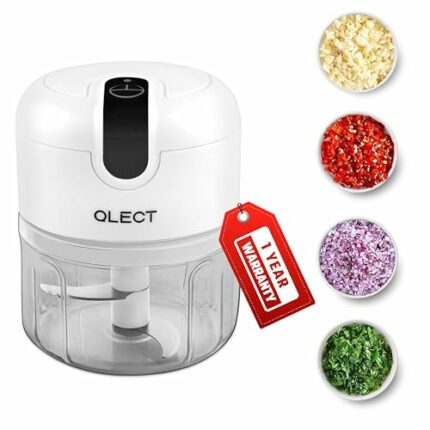 Qlect Vegetable Chopper For Kitchen – Rechargeable electric chopper for Kitchen Use | One Touch Operation Onion Chopper With Stainless Steel Blades | Vegetable cutter for Garlic,Ginger (White-250 ML)