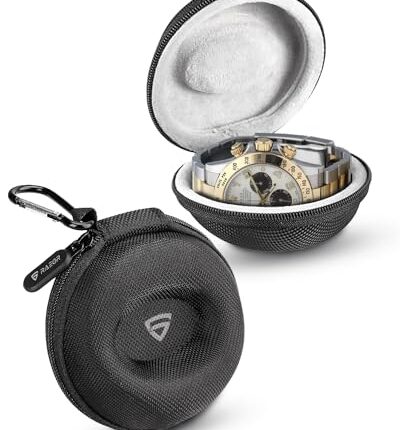 RAEGR Nylon Travel Watch Case&Organizer|Single Storage Watch Box With Zipper|Portable Travel Friendly Case And Watch Storage Holder|Fits Wristwatches&Smart Watches Up To 50Mm- Black Rg10559