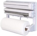 ROMINO Triple Paper Dispenser | 3 in 1 Foil Cling Film Tissue Paper Roll Holder for Kitchen with Spice Rack | Kitchen Triple Paper Roll Dispenser & Holder for Tissue Paper Roll/Foil/Cling Wrap (Multi)