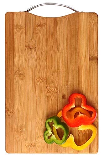 RYLAN Bamboo Chopping Board/Vegetable Cutting Board for Kitchen with Metal Handle | Natural Bamboo | Recyclable | Biodegradable (32cm X 22cm)