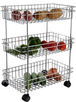 Rasvesh Rust Free Stainless Steel Fruit and Vegetable Stand Basket Trolley Modern Onion Potato Kitchen Storage Steel Rack -Triple Tire Trolley Shelf (Silver) (3 Layer Trolley)