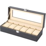 Readaeer Black Leather Watch Organizer Display Storage Box Cases for Men & Women, Black, 6 Slots, 6 Slots