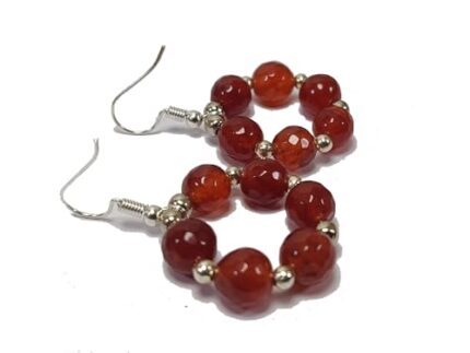 Red Carnelian Diamond Cut Round Bead Erring Stone Women Beads Erring Set Healing Crystal Gemstone Jewelry Shape