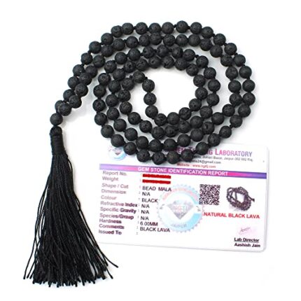 Remedywala Certified Natural Crystal Lava Stone mala Natural Crystal Stone 6 mm 108 Beads Jap Mala for Meditation, Pooja, Chanting, Wearing/Lava Stone mala 108 beads original