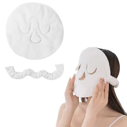 Reusable Face Towel Mask, Fapiwen Facial Steamer Towel for Hot Cold Skin Care, 3 Holes Moisturizing Face Steamer, Beauty Facial Towel for Home & Beauty Salon