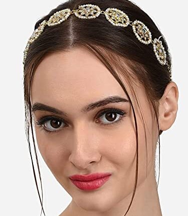 Rose Petals Matha Patti Sheesh Patti Head Chain Traditional Headband Kundan Studded Hairband Jewellery Hair Chain (Mang Patti)