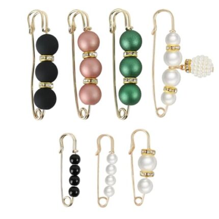 SANNIDHI® Pearl Safety Pins for Women and Girls Stylish Anti-Exposure Neckline Saree Pins for Women Brooch Pins Clips for Jewellery Accessory Shawl Scarf Dress Decorations - 7 Pcs