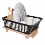 SIMPARTE Plastic Durable Kitchen Drainer Dish Rack Organizer/Drying Tray, Dish Rack with Drying Tray (Brown & Beige, 45 x 32 x 18 cm, Dish Rack Br&B)