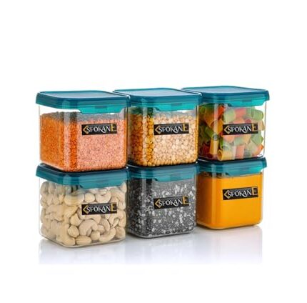 SPOKANE Plastic Storage Jar & Container Set Air-Tight BPA Free Containers for Kitchen Storage Set Kitchen Organizer & Kitchen Storage Set Pantry Organization Multipurpose Jar 500 ML Set 6 (Sea Green)