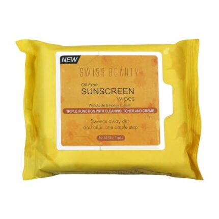 SWISS BEAUTY OIL FREE SUNSCREEM WIPES WITH APLLE & HONEY EXTRACT TRIPLE FUNCTION WITH CLEANIN G TONERF AND CREME 25 PCS