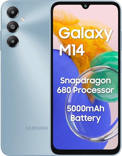 Samsung Galaxy M14 4G (Arctic Blue,4GB,64GB) | 50MP Triple Cam | 5000mAh Battery | Snapdragon 680 Processor | 2 Gen. OS Upgrade & 4 Year Security Update | 8GB RAM with RAM Plus | Without Charger