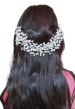 Samyak Hair Tiara Accessories For Hairstyle Pearl & Crystal Beaded Handmade Hair Pins Jewellery For Wedding Party Bridesmaid Hair Decoration (Silver)