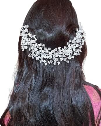 Samyak Hair Tiara Accessories For Hairstyle Pearl & Crystal Beaded Handmade Hair Pins Jewellery For Wedding Party Bridesmaid Hair Decoration (Silver)