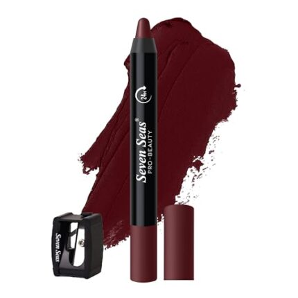 Seven Seas Color It All Non Transfer Lip Crayon Lipstick with Sharpener | Matte Finish, Long Lasting Crayon Lipstick | Smudge Proof & Kiss Proof Crayon Lipstick for Women (Deep Maroon)