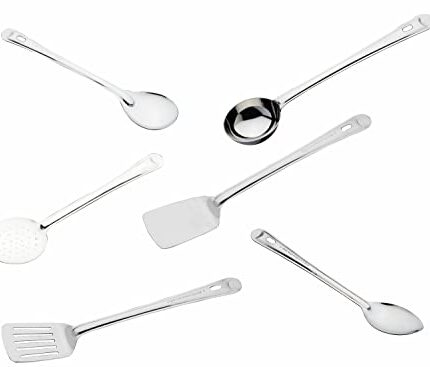 SgnoraWare Stainless Steel Heavy Gauge(1.2 MM) Elite Table/Serving Tools with Oval Spoon(Chamcha),Skimmer(Jharni),Ladle(karchi),Pan Spoon(Chamach).Slotted and Plain Turner(Palta) No.3 Set/6