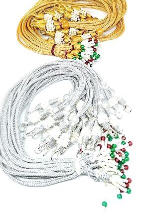 SharAlle Adjustable Dori Necklace Back Rope with Hook and Tassel for Silk Thread Jewellery Gold and Silver Pearl Zari Silk Terracotta and Quilling Jewelry (Art Deco, 4) (KCDS-4)