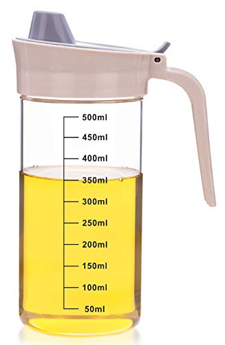 SignoraWare 500ml Borosilicate Glass Oil Dispenser and Pourer with Measurement, Transparent Jug With Handle and Lid, Leakproof, Spill Proof, BiG Mouth To Easy Refill and store (500ml, Set 1)