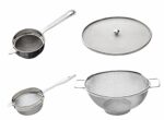 SignoraWare Stainless Steel Kitchen Strainers Combo with Tea&Coffee Strainer/Chalni, Soup/Oil/Ghee Strainer/Chalni, Food/Milk Cover Jali,Colander/Fruit/Vegetable Basket (Ideal for 5-8 Persons) Set/4