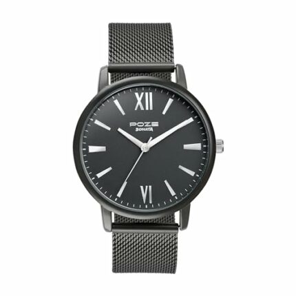 Sonata Poze Quartz Analog Black Dial Mesh Strap Watch for Men-SP70039KM02W