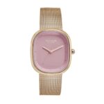 Sonata Poze Quartz Analog Pink Dial Mesh Strap Watch for Women-SP80073WM01W