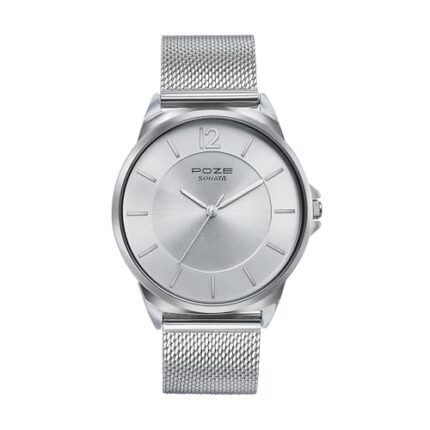 Sonata Poze Quartz Silver Dial Silver Metal Strap for Men-SP70042SM01