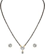 Soni Jewellery Mangalsutra Black Crystal Beads Chain Wedding Bridal Ad Cz Color Stones Two-Tone Silver Gold Plated Pendant Tanmaniyam Jewelry With Earrings For Women