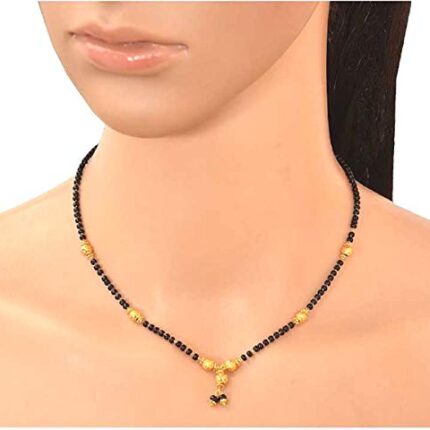 Soni Jewellery Mangalsutra Gold Plated Brass Pearl With Black Bead Tanmaniya Nallapusalu Chain for Women