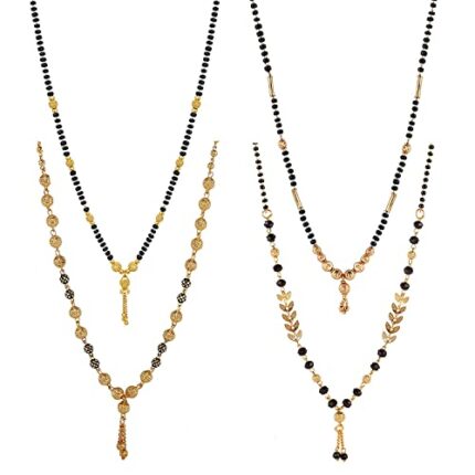 Soni Jewellery One Gram Gold Plated Combo of 4 Mangalsutra Necklace Pendant Tanmaniya Nallapusalu Black Bead Chain For Women and Girls