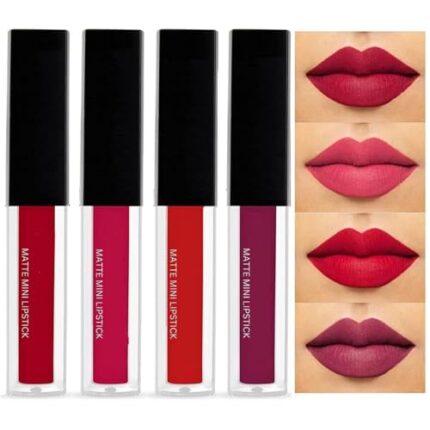 Sujjot BEAUTY Set of 4 Liquid Matte Mini Lipsticks (Red Edition) - Long Lasting & Waterproof Combo Pack Of Red, Deep Red, Wine and Pink Shades | For women