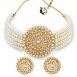 Sukkhi Lavish Gold Plated White Pearl Choker Necklace Set with Stud Earring for Women