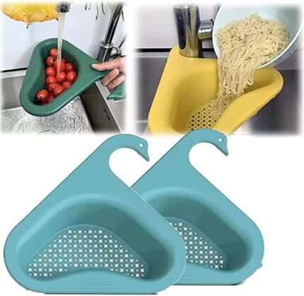 Swan Drain Rack Strainer Multifunctional Kitchen Triangular Sink Filter(Pack of 2), Household Swan Drain Basket for Kitchen Sink, Sink Corner Food Catcher Kitchen Sink Strainer Basket Multi Color