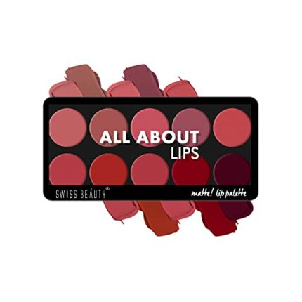 Swiss Beauty All About Lip Palette With 10 Pigmented Colors |Creamy Matte Finish Lip Colors Lipstick |Travel Friendly Lip Palette | Multicolor -01, 12gm