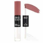 Swiss Beauty Duo Lipstick | Matte smudge-proof Liqud Lipstick + Transparent glossy Lipgloss | Transfer -proof and Long lasting | Shade- Barely Nude, 10ml