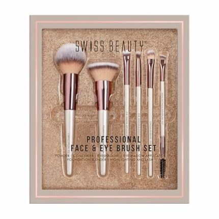 Swiss Beauty Professional Face & Eye Brush Set of 6 with Synthetic Fibres and Easy Blending For Cream, Liquid & Powder Formulation