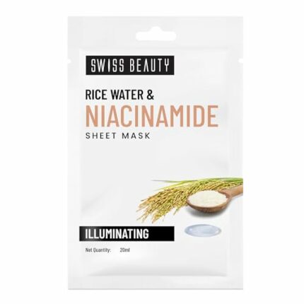 Swiss Beauty Rice Water & Niacinamide Illuminating Sheet Mask | Serum-infused Sheet mask | Minimises open pores | Control excess oil | 20ml