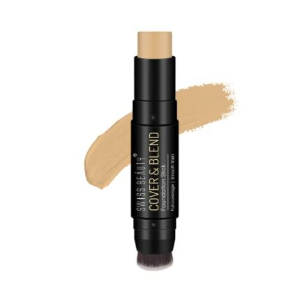 Swiss Beauty Waterproof Cover & Blend Foundation Stick, Full Coverage Foundation with Natural Matte Finish, Foundation with Brush | Shade - Almond Beige,12g