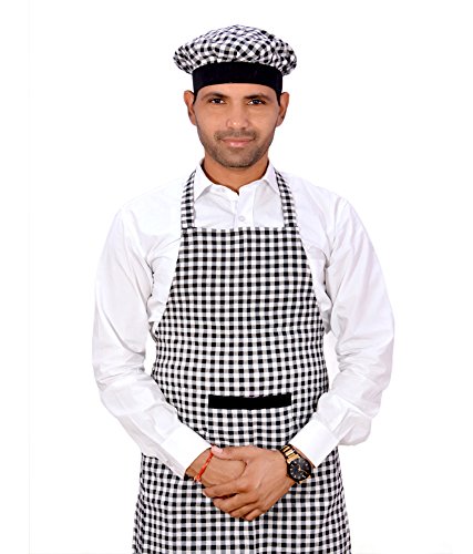 Switchon Cotton Kitchen Apron with Cap in Black and white Checks