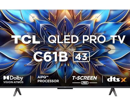 TCL 108 cm (43 inches) 4K Ultra HD Smart QLED Google TV 43C61B (Black)