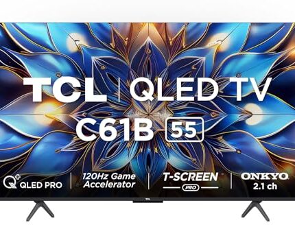 TCL 139 cm (55 inches) 4K Ultra HD Smart QLED Google TV 55C61B (Black)