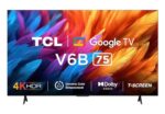 TCL 189 cm (75 inches) Metallic Bezel-Less Series 4K Ultra HD Smart LED Google TV 75V6B (Black)