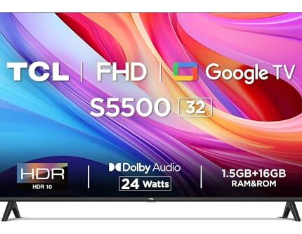 TCL 80.04 cm (32 inches) Metallic Bezel-Less S Series Full HD Smart LED Google TV 32S5500 (Black)