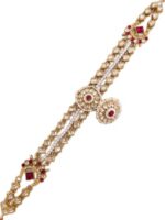 THE OPAL FACTORY TOF Hair Jewellery Gold Plated Metal Borla Maang Tikka Bridal Sheeshphool Rajasthani Borla Mathapatti for Women (Bead Dori Red)