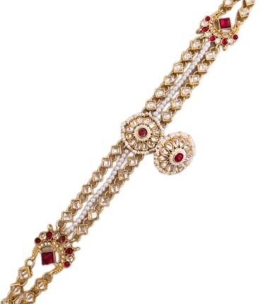 THE OPAL FACTORY TOF Hair Jewellery Gold Plated Metal Borla Maang Tikka Bridal Sheeshphool Rajasthani Borla Mathapatti for Women (Bead Dori Red)