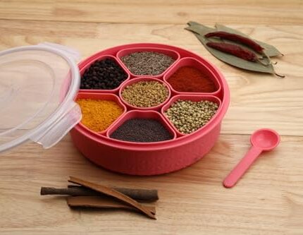 THE SR BRAND Sr Masala Box For Kitchen, Plastic Container For Keeping Spices, Round Multipurpose Masala Box With 7 Section, Spice Box Set (Multi Color), Blue